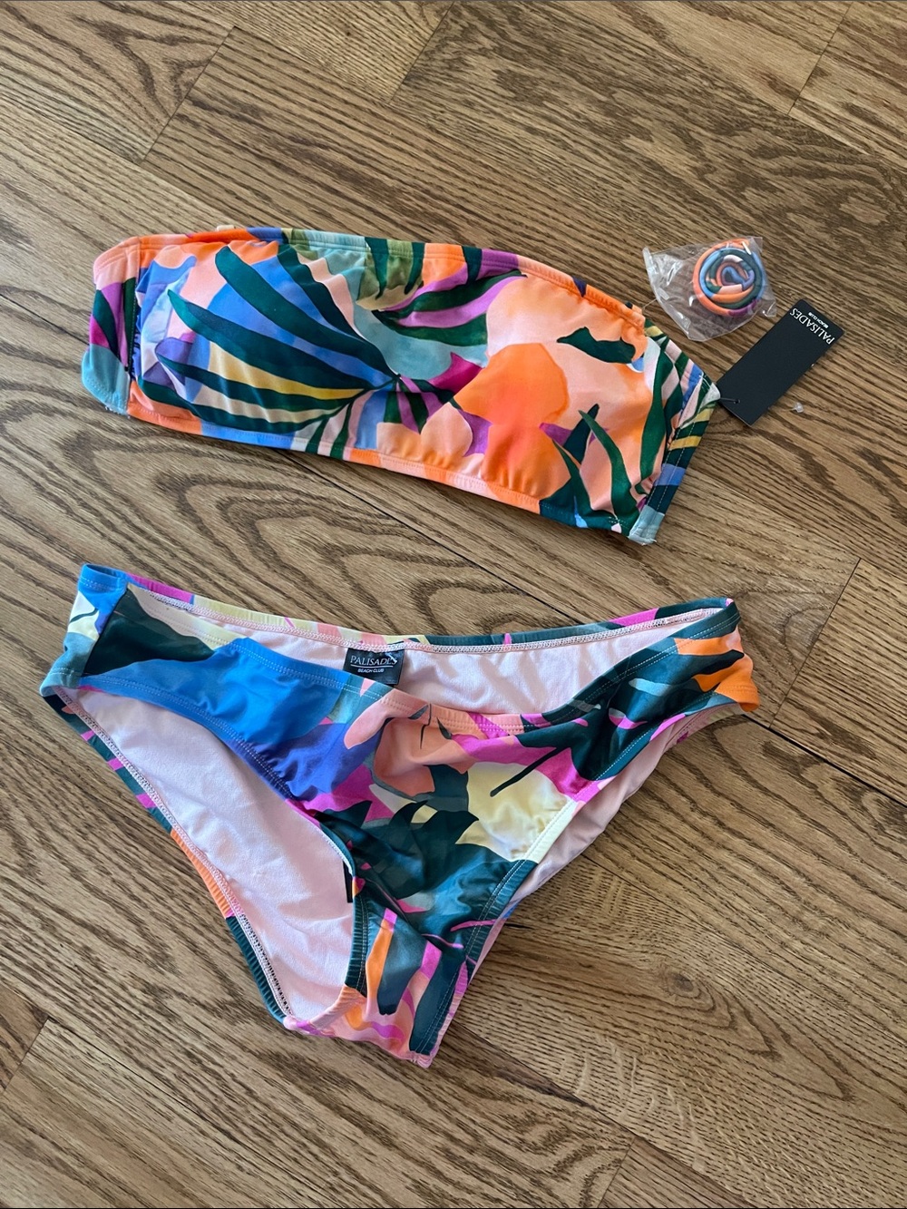 Tropical Multicolor Bandeau Bikini - Orange & Green Print